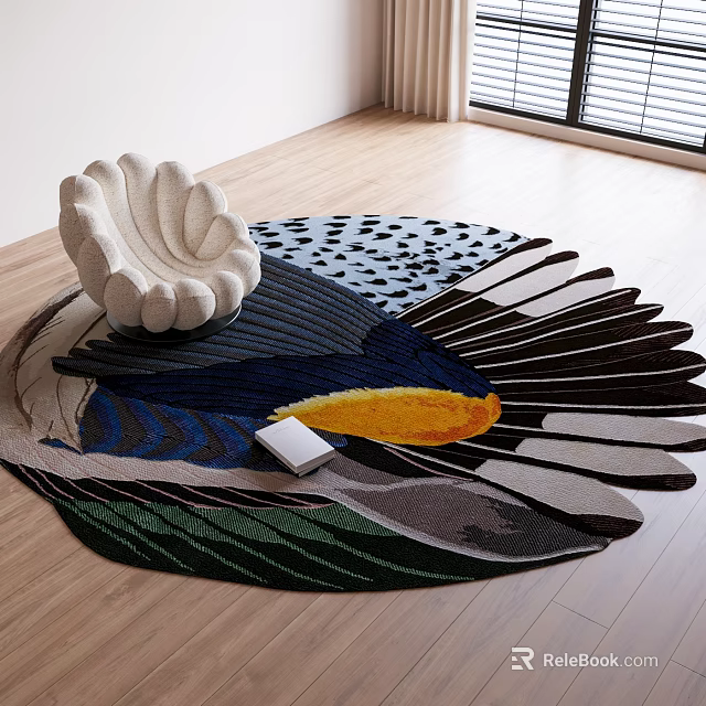 Circular Rug With Vibrant Patterns In Modern Room With Sculptural Chair 3d model 