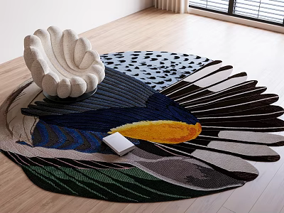 Circular Rug With Vibrant Patterns In Modern Room With Sculptural Chair 3d model
