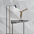Modern Ornament Decoration Set With Geometric Wall Black Wooden Floor Lamp Tabletop Sculpture And Plant