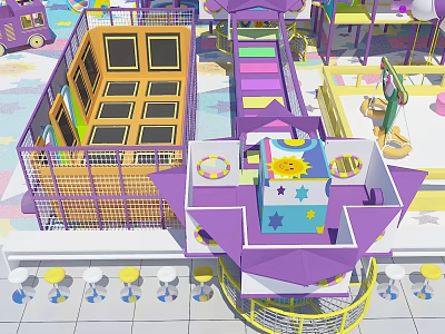 Vibrant Indoor Playground Equipment Featuring Trampoline Slide Climbing Structure And Sun Design 3d model