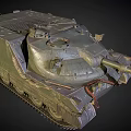 Realistic Military Tank With Camouflage Paint Tracks Straps And Cannon Headlights