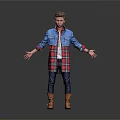 Stylish Everyday Casual Outfit With Denim Jacket Plaid Shirt Blue Pants And Brown Boots