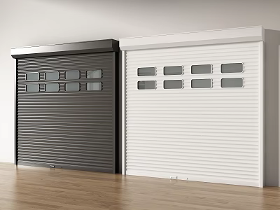Two Black And White Modern Roller Shutter Security Doors With Multiple Small Windows 3d model