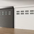 Two Black And White Modern Roller Shutter Security Doors With Multiple Small Windows 3d model