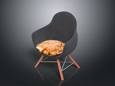 Modern Black Cocoon Shaped Chair With Wooden Legs And Furry Cushion 3d model