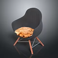 Modern Black Cocoon Shaped Chair With Wooden Legs And Furry Cushion