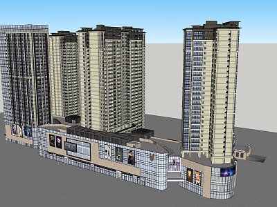 Modern High Rise Residential Building With Commercial Podium And Glass Curtain Wall 3d model