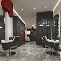 Modern Hair Salon Interior With Mirrors Comfortable Chairs Marble Floor And Lighting