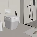 Modern White Toilet In Minimalist Bathroom With Shower And Accessories