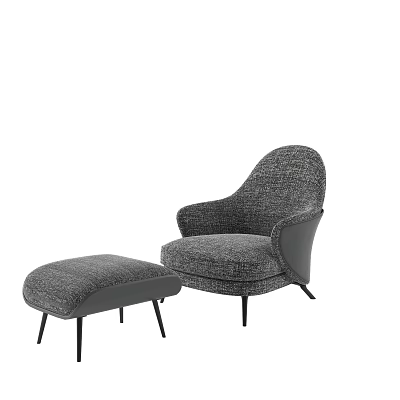 Modern Gray Fabric Accent Chair with Curved Backrest Ottoman Black Metal Legs 3d model