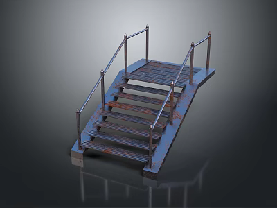 Industrial Rusty Metal Stairs With Metal Railings And Step Structure Design 3d model