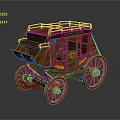 Vintage Old West Wooden Stagecoach With Decorative Details And Spoked Wheels