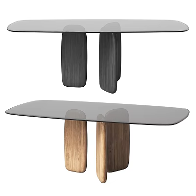 Modern Dining Table With Glass Top And Stylish Wooden Legs Design 3d model