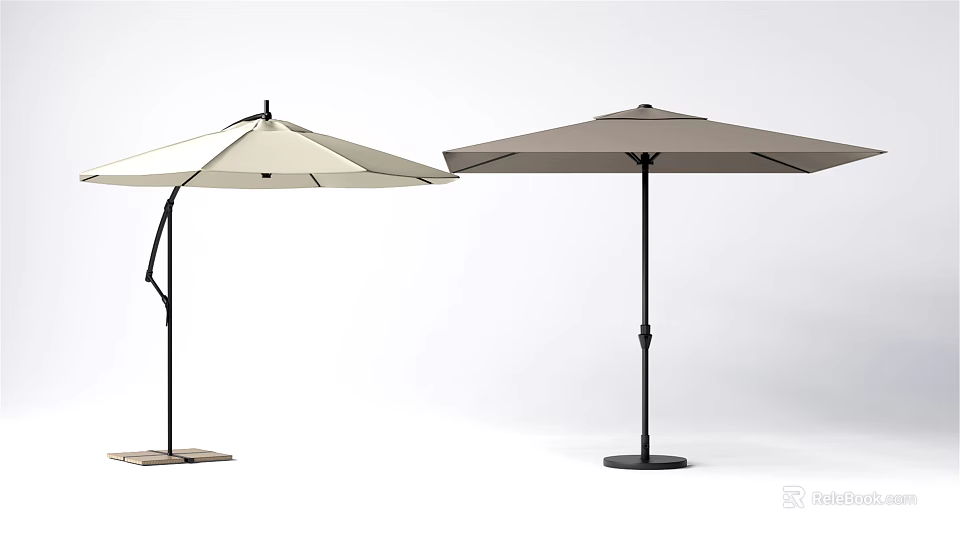 Outdoor Patio Umbrella Pair in Beige and Brown with Black Stand and Stable Base 3d model 