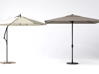 Outdoor Patio Umbrella Pair in Beige and Brown with Black Stand and Stable Base 3d model