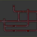 Red Pipe Structure With Heavy Duty Fittings And Hardware Tools Components 3d model