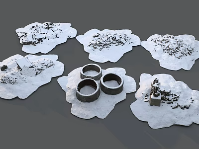 Scenic Snowy Landscape With Irregular Ice Formations Metal Rings And Small Structures 3d model