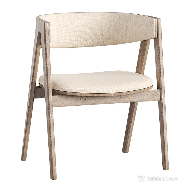 Modern Leisure Chair With Wooden Frame And Beige Fabric Seat Design 3d model 