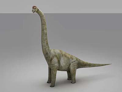 Reptile Dinosaur with Long Neck and Tail Standing on Four Legs Red Head Textured Skin 3d model