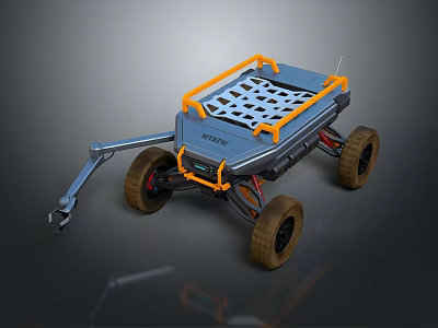 Advanced Robotic Exploration Rover Featuring Mechanical Arm Large Wheels And Orange Frame 3d model