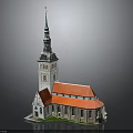 Historic Church Building With Tall Spire And Red Roof Architecture
