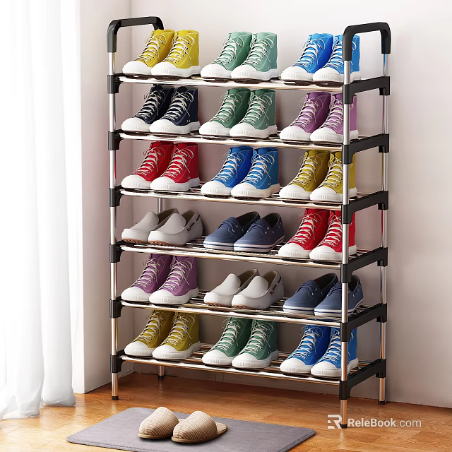 Multi Tier Metal Shoe Rack Organizing Colorful Shoes For Home Storage Solutions 3d model 