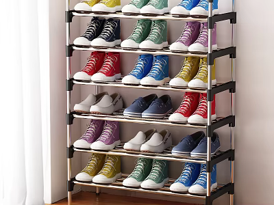 Multi Tier Metal Shoe Rack Organizing Colorful Shoes For Home Storage Solutions 3d model