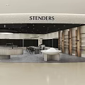 STENDERS Store Modern Interior With Circular Counter Wooden Shelves And Ceiling Lighting