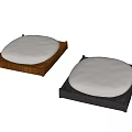 Black and Brown Wooden Stools Featuring Square Frames and Round White Seats 3d model