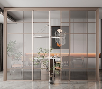 New Chinese style sliding door metal glass sliding door 3d model