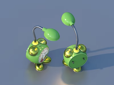 Green Cartoon Table Lamps With Flexible Metal Rod Round Top And Gold Base Household Items 3d model