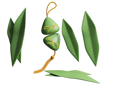 Green Art Installation With Bamboo Leaves Zongzi Decorative Strings And Tassels 3d model