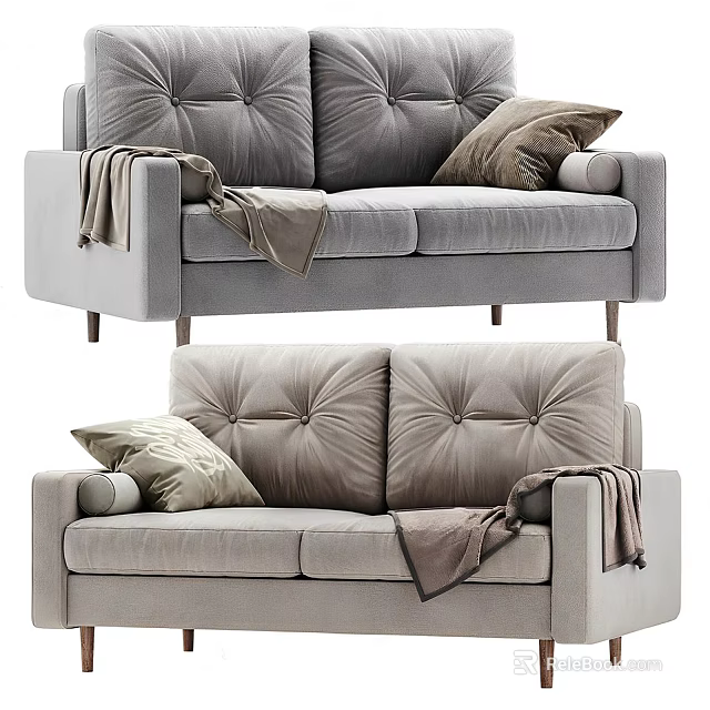 Modern Cozy Two-Seater Sofa with Soft Upholstery Decorative Pillows and Throw Blanket 3d model 