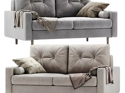 Modern Cozy Two-Seater Sofa with Soft Upholstery Decorative Pillows and Throw Blanket 3d model