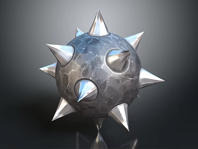 Decorative Ornament Set With Spiked Sphere Metallic Textured Surface And Silver Spikes 3d model