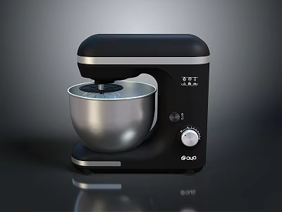 Modern Black and Silver Kitchen Mixer with Metal Bowl and Control Knob 3d model