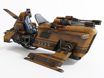 Futuristic Armored Mechanical Vehicle With Multiple Weapon Systems And Detailed Design 3d model