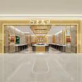 Luxurious Modern Jewelry Store Reception Desk With Gold Frame And Display Counters Elegant Interior Setting