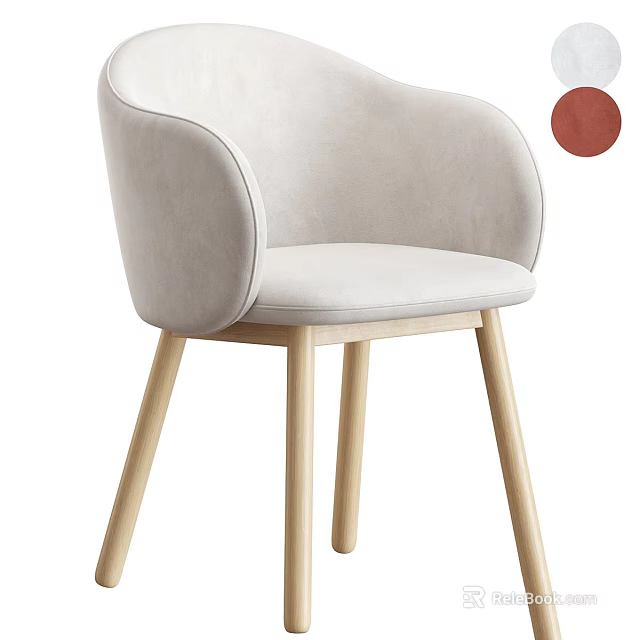 Modern Minimalist Stool With Light Beige Fabric Seat And Wooden Legs 3d model 