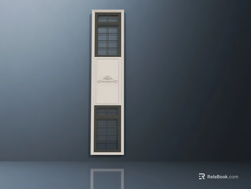 White Vertical Casement Window With Double Glass Panels And Decorative Middle Panel 3d model 