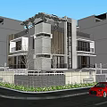 Modern Detached Villa Exterior With Large Glass Windows Wooden Accent Balconies And Roof Greenery