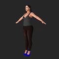Woman Wearing Gray Tank Top Brown Pants Blue High Heels With Arms Outstretched Black Background