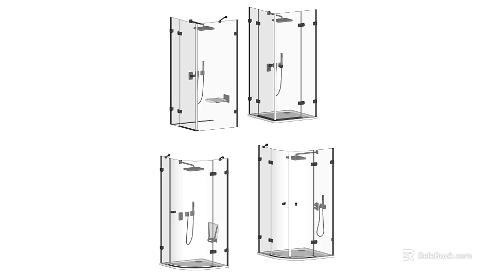Modern Shower Enclosures With Transparent Glass Panels Shower Heads And Different Designs 3d model 