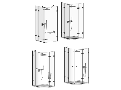 Modern Shower Enclosures With Transparent Glass Panels Shower Heads And Different Designs 3d model