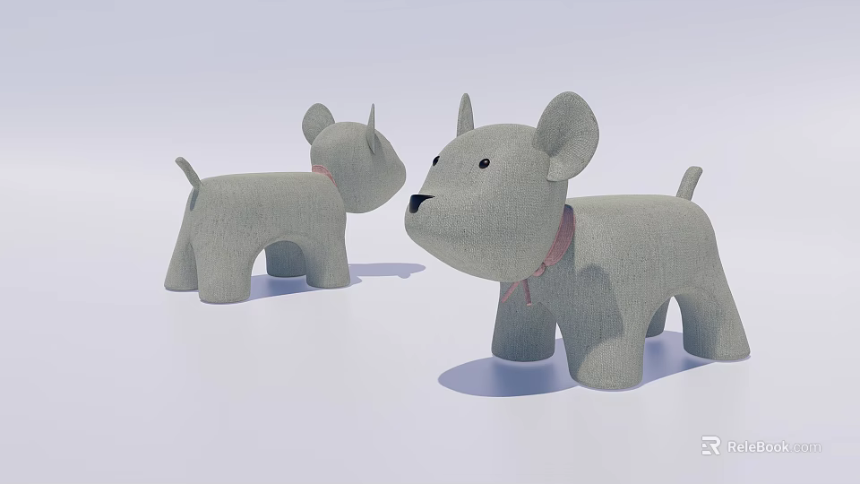 Two Adorable Gray Plush Dog Shaped Stuffed Toys With Soft Fabric Texture 3d model 