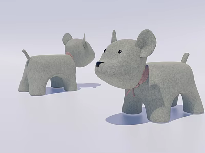 Two Adorable Gray Plush Dog Shaped Stuffed Toys With Soft Fabric Texture 3d model