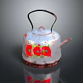 Vintage Kettle With Red Double Happiness Characters And Weathered Surface Design 3d model