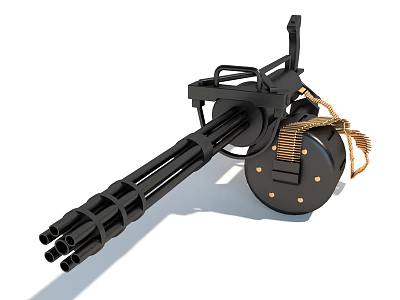 Black Multi Barrel Machine Gun With Ammunition Box And Multiple Barrels 3d model