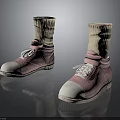 Pair of Pink Lace Up Casual Shoes With Beige Long Socks And White Soles