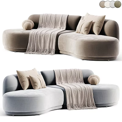 Modern Curved Sectional Sofa Design With Soft Throw Pillows And Cozy Blanket 3d model